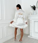 Весільний Халат короткий з пір’ям страуса з надписом+сорочка