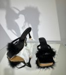 Босоніжки чорні шкіра з пір`ям під халат з пір`ям