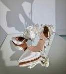 Весільні атласні туфлі з бантами та перлами