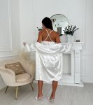 Весільний Халат білий короткий з пірям страуса + сорочка