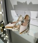 Весільні лакові туфлі для нареченої з перлами