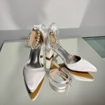 Весільні атласні туфлі з перлами+додатково ремінець сатиновий, два образи в одному