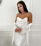 Весільний Халат з мереживом + сорочка з перлами