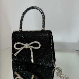 Святковий чорний клатч з камінцями та бантом