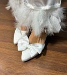 Весільні туфлі  на квадратних підборах + брошка атлас банти