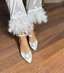 Весільні туфлі  на квадратних підборах + брошка