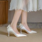 Весільні туфлі для нареченої з бантами на п'ятці 5см, 8 см