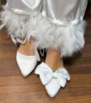 Весільні туфлі сатинові з атласними бантами