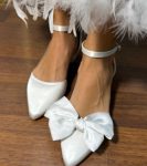 Весільні туфлі сатинові з атласними бантами