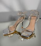  Жіночі босоніжки шкіряні срібні 8 см