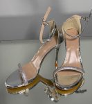  Жіночі босоніжки шкіряні срібні 8 см