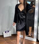 Жіночий Халат шовковий з мереживом та сорочкою чорний