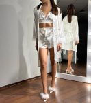 Жіночій халат з топом та шортами весільний для нареченої із пірям індика Х-0038