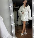 Жіночий Халат короткий з пірям страуса + сорочка Чорний колір С р. Х-0020-С