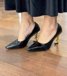 Жіночі туфлі лакові святкові Opium2 на фігурному золотому підборі 8см