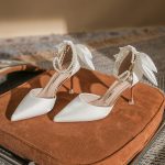 Жіночі туфлі весільні для нареченої з перлами та бантами 6 см, 8 см