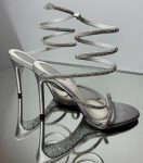 Жіночі босоніжки святкові зі спіраллю та камінцями срібні