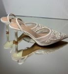 Жіночі туфлі слінгбек весільні для нареченої з вишивкою та квітами 7 см