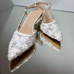 Жіночі туфлі слінгбек весільні з мереживом та квітами