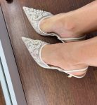 Жіночі туфлі слінгбек весільні для нареченої з вишивкою та квітами 7 см