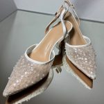Жіночі туфлі слінгбек весільні для нареченої з мереживом та бісером