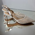 Жіночі туфлі слінгбек весільні для нареченої з мереживом та бісером