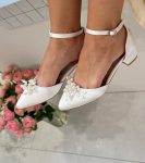 Жіночі туфлі Весільні атласні з брошкою перли (знімається) 4 см