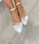 Жіночі туфлі Весільні атласні з брошкою перли (знімається) 4 см