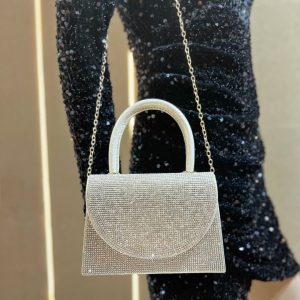 Святковий клатч з камінцями срібло С-0040