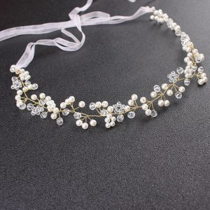 Прикраси для волосся весільні віночок із перлів та камінців ВСП-0002
