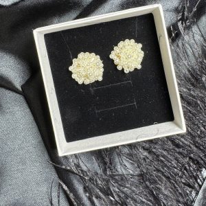 Сережки жіночі  бісер кремовий круглі СБЖ-0035-1