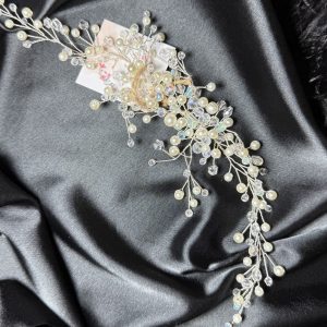 Прикраси для волосся весільна гілочка з перлами та кришталем ВСП-0013