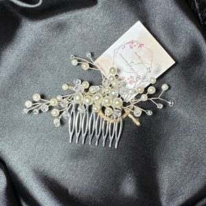 Прикраси для волосся весільний гребінець з перлами та кришталем ВСП-0015