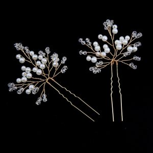 Прикраси для волосся весільні шпильки з пелами та кришталем ВСП-0008