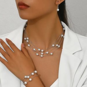 Набір прикрас жіночих весільних із перлів НБЖ-0027