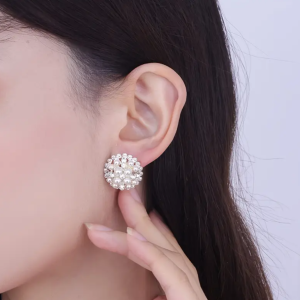 Сережки жіночі  круглі з перлами та камінням СБЖ-0022