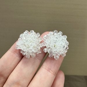 Сережки жіночі  бісер прозорий круглі СБЖ-0039