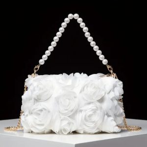 Сумка клатч жіночий весільний із квітами та ремінець перли С-0052