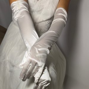 Рукавички Весільні атласні довгі з перлами Рук-0013