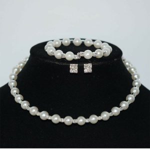 Набір прикрас жіночих весільних із перлів та камінців НБЖ-0032