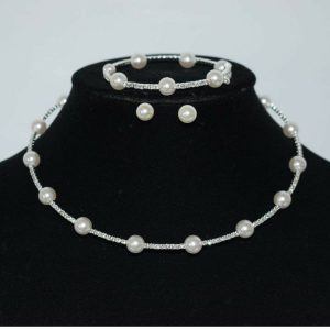 Набір прикрас жіночих весільних із перлів та камінців НБЖ-0031